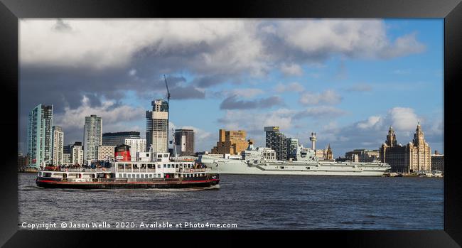 Mersey Ferry and HMS Prince of Wales Framed Print by Jason Wells