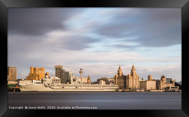 HMS Prince of Wales at sunset Framed Print by Jason Wells