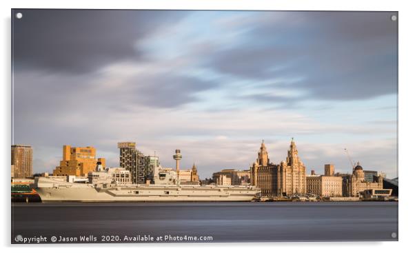 HMS Prince of Wales at sunset Acrylic by Jason Wells