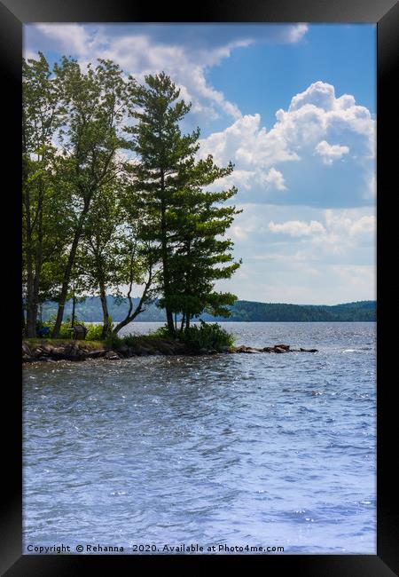 Peaceful treelined lake in Calabogie, Canada Framed Print by Rehanna Neky