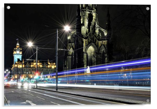 Princes Street Edinburgh Light Trails Acrylic by austin APPLEBY