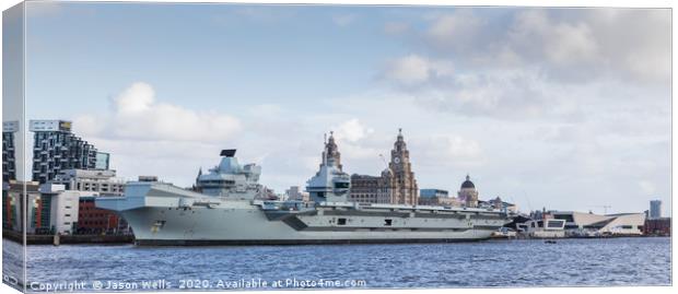 Panorama of HMS Prince of Wales on the Liverpool w Canvas Print by Jason Wells