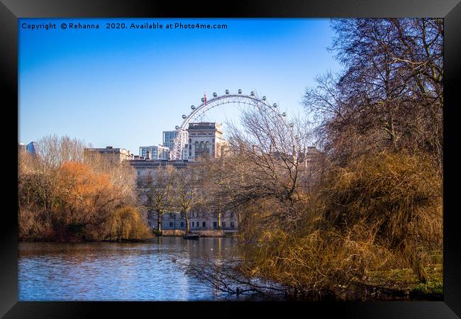 View of Horse Guards and The London Eye Framed Print by Rehanna Neky