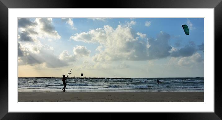 Kiteboarding, also known as kitesurfing in Tel Avi Framed Mounted Print by M. J. Photography