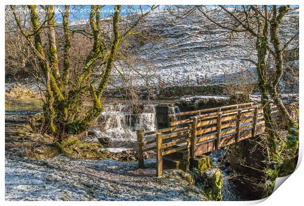 Ettersgill Beck Waterfall and Footbridge in Winter Print by Richard Laidler