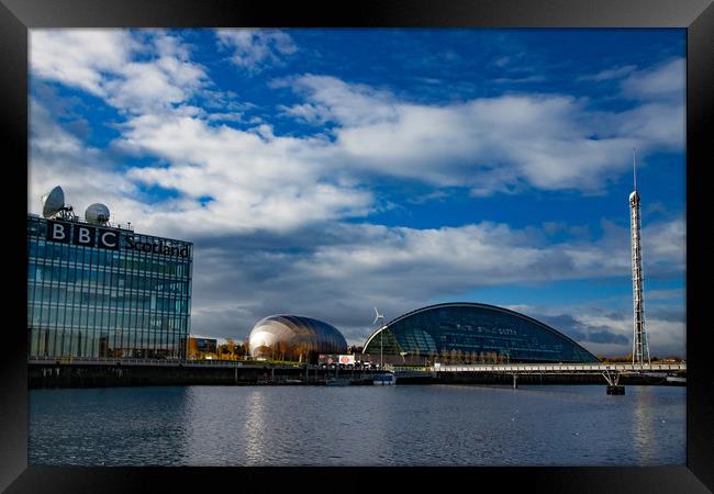 Cityscape of Glasgow, Scotland. Clyde river embank Framed Print by Alexey Rezvykh