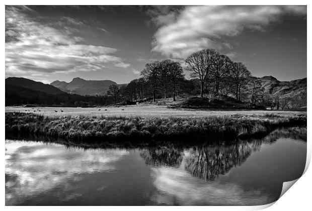 River Brathay Reflections in Mono                  Print by Darren Galpin