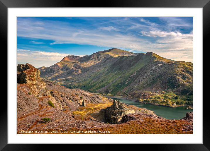 Snowdon Mountain from Slate Quarry Framed Mounted Print by Adrian Evans