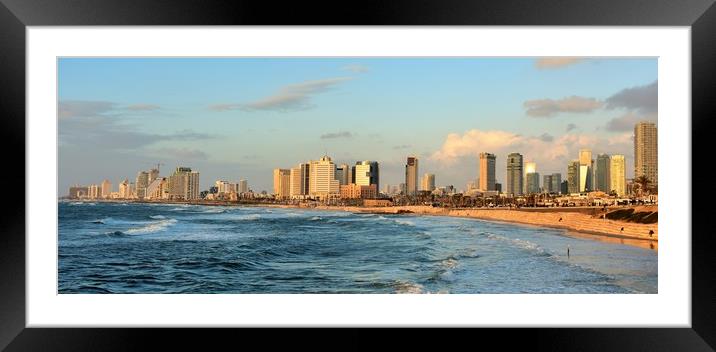 sun set view of Mediterranean Seashore of Tel Aviv Framed Mounted Print by M. J. Photography