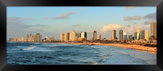 sun set view of Mediterranean Seashore of Tel Aviv Framed Print by M. J. Photography