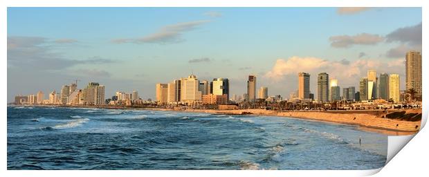 sun set view of Mediterranean Seashore of Tel Aviv Print by M. J. Photography