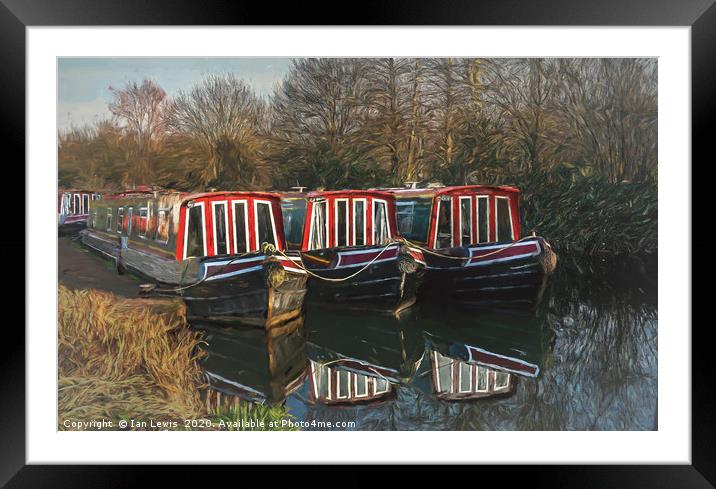 Narrowboats For Hire At Aldermaston Wharf Framed Mounted Print by Ian Lewis