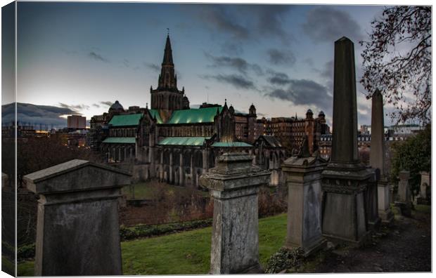 Glasgow Cathedral from the Necropolis at evening Canvas Print by Alexey Rezvykh