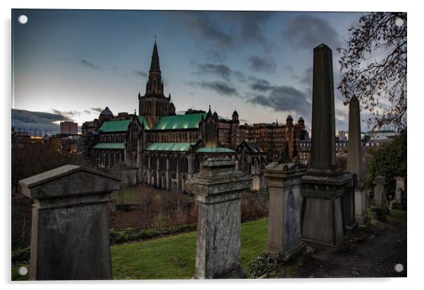 Glasgow Cathedral from the Necropolis at evening Acrylic by Alexey Rezvykh