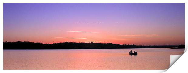 Fishing at Sunset over Rutland water Print by Steven Shea