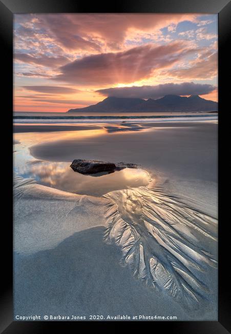 Isle of Eigg Singing Sands Sunset    Framed Print by Barbara Jones