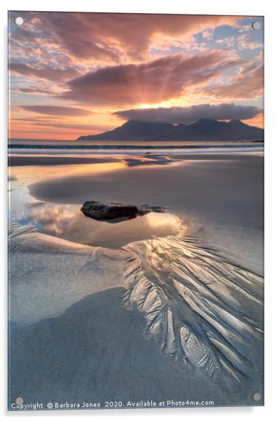 Isle of Eigg Singing Sands Sunset    Acrylic by Barbara Jones