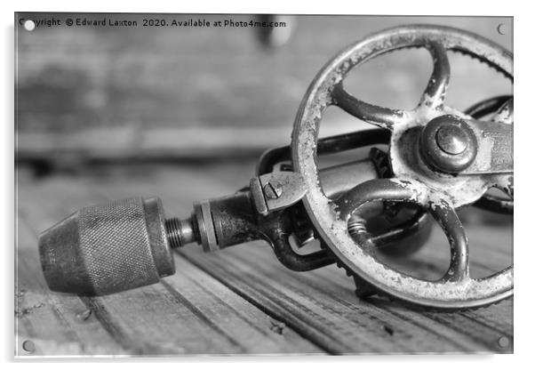 Beautiful 1920s Hand Drill in Black & White        Acrylic by Edward Laxton