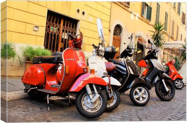 Italy Rome and red scooters Canvas Print by M. J. Photography