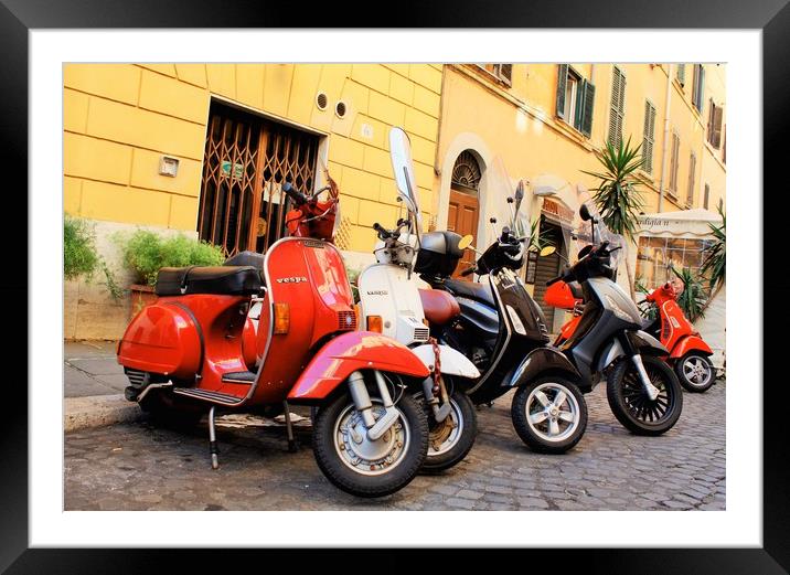 Italy Rome and red scooters Framed Mounted Print by M. J. Photography