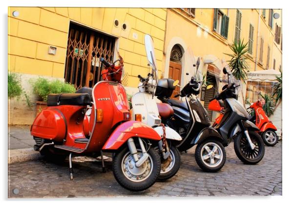 Italy Rome and red scooters Acrylic by M. J. Photography