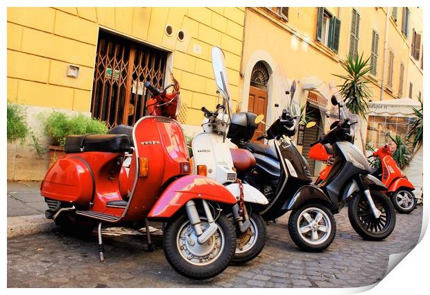 Italy Rome and red scooters Print by M. J. Photography