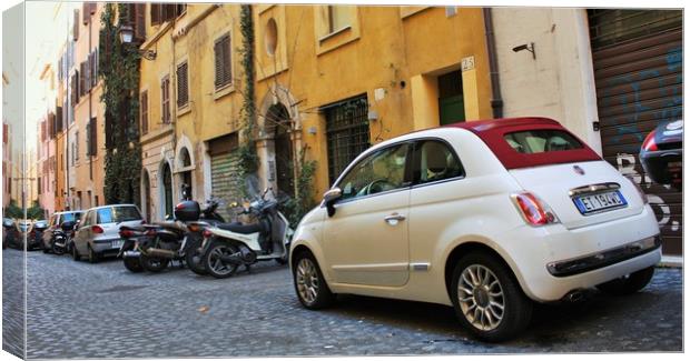 fiat 500 vintage car hire in Rome Canvas Print by M. J. Photography
