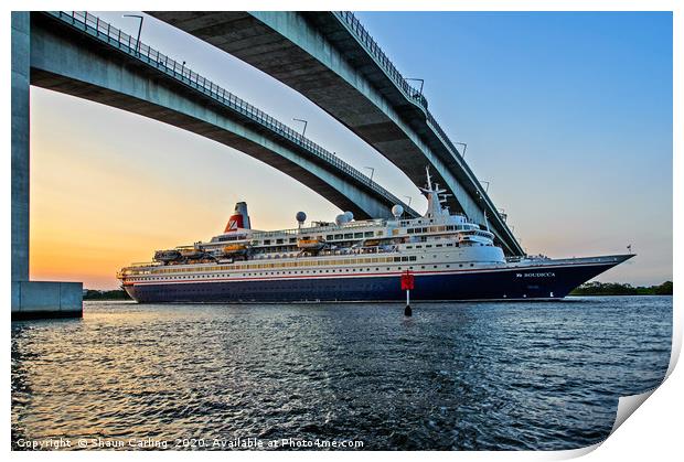 Cruise Ship Boudicca Leaving Brisbane Print by Shaun Carling