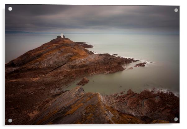 Calm seas at Mumbles lighthouse Acrylic by Leighton Collins