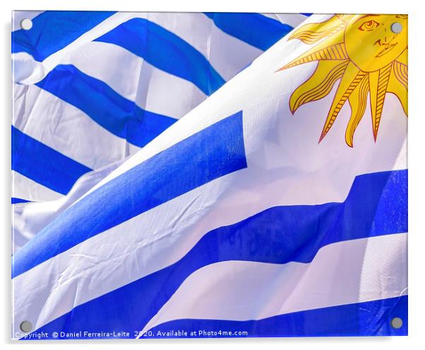Uruguay Flags Waving Acrylic by Daniel Ferreira-Leite