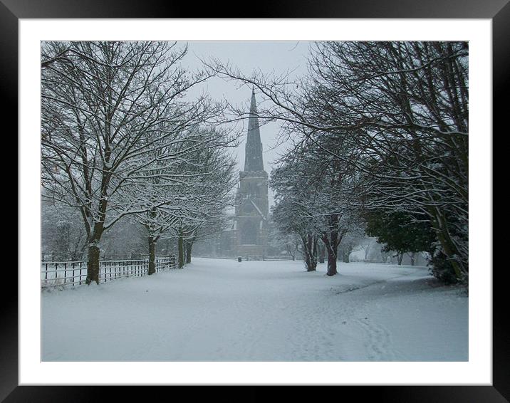 Wentworth Snowy Church Framed Mounted Print by J Biggadike