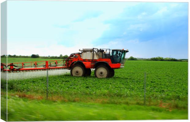 Tractor spraying wheat field with sprayer during s Canvas Print by M. J. Photography