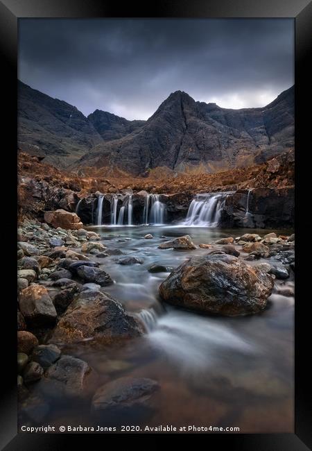 Fairy Pools Glen Brittle Isle of Skye Scotland Framed Print by Barbara Jones
