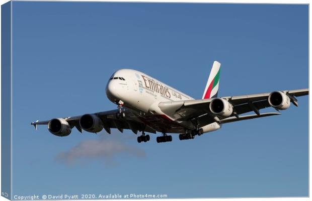 Emirates Airbus A380-861 Canvas Print by David Pyatt