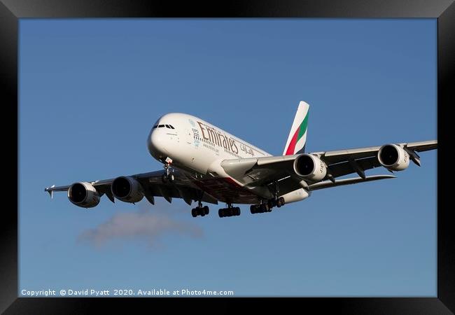 Emirates Airbus A380-861 Framed Print by David Pyatt