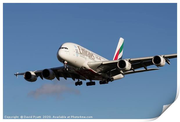 Emirates Airbus A380-861 Print by David Pyatt