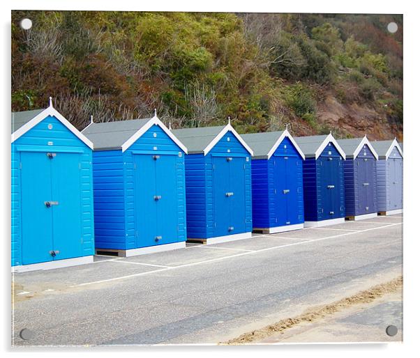 Blue Beach Huts Acrylic by kelly Draper