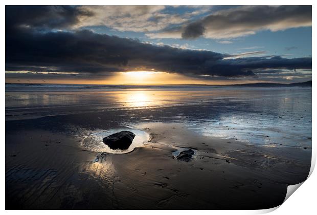 Sunset and wet sand Print by Leighton Collins