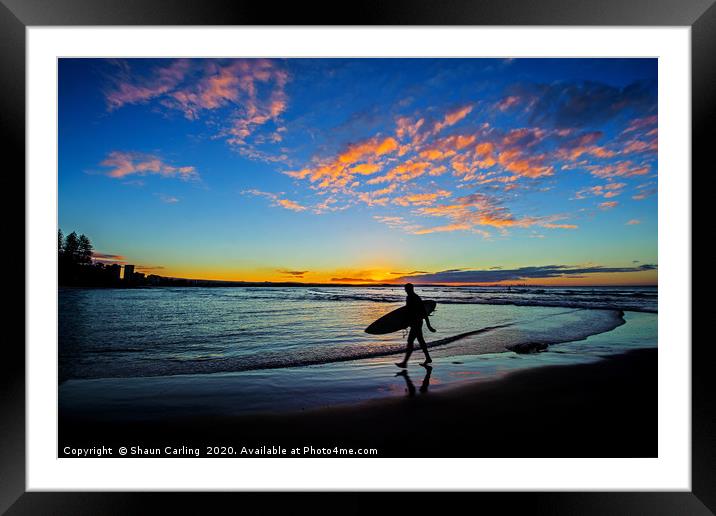 Coolangatta Surfer Sunset Framed Mounted Print by Shaun Carling
