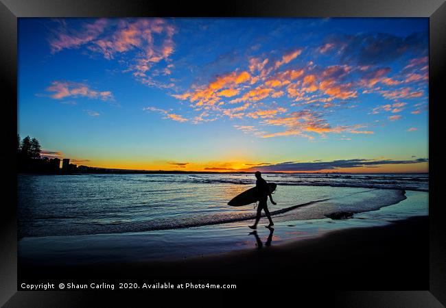Coolangatta Surfer Sunset Framed Print by Shaun Carling