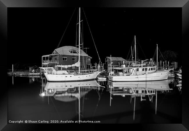 Yachts At Night Framed Print by Shaun Carling