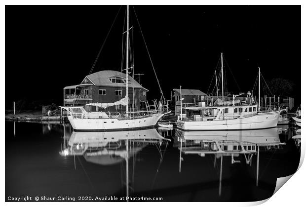 Yachts At Night Print by Shaun Carling
