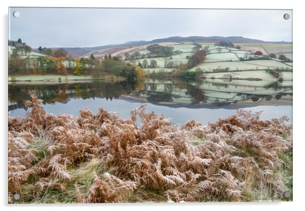 Frosty morning at Ladybower reservoir, Derbyshire Acrylic by Andrew Kearton