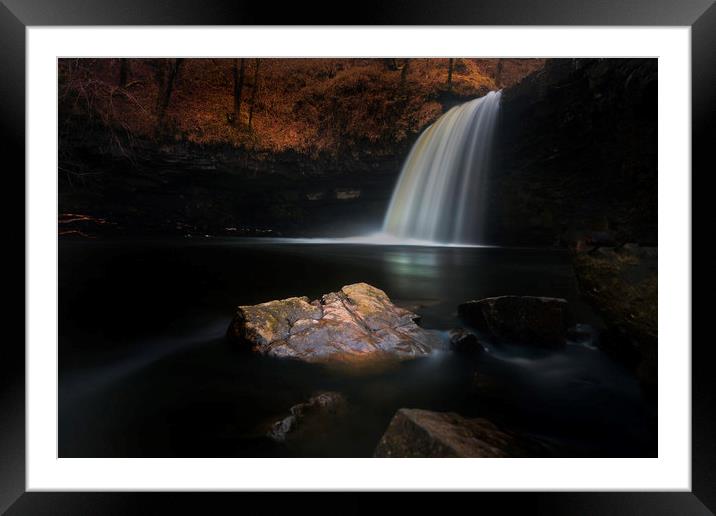 Moody Sgwd Gwladus waterfall Framed Mounted Print by Leighton Collins