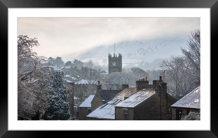 Winter morning in Hayfield village Framed Mounted Print by Andrew Kearton