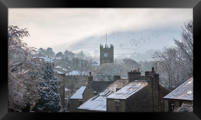 Winter morning in Hayfield village Framed Print by Andrew Kearton
