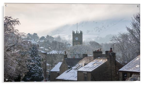 Winter morning in Hayfield village Acrylic by Andrew Kearton