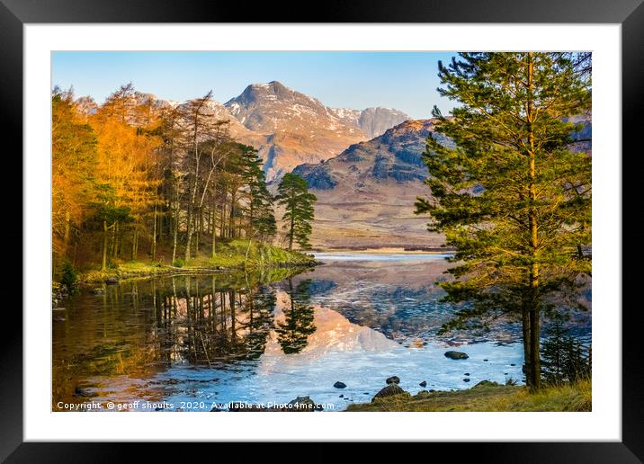 Blea Tarn and The Langdale Pikes Framed Mounted Print by geoff shoults