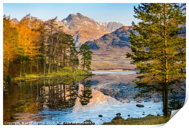 Blea Tarn and The Langdale Pikes Print by geoff shoults