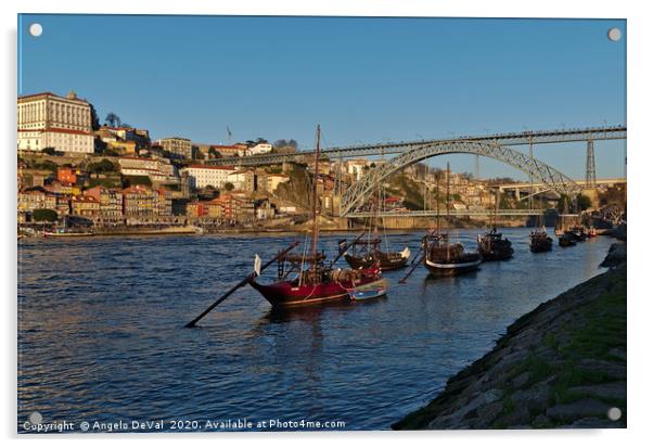 View of Douro river and boats in Porto Acrylic by Angelo DeVal